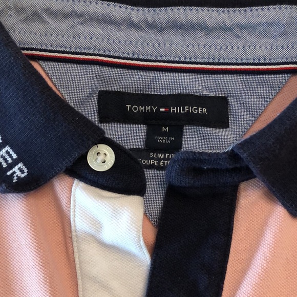 Tommy Hilfiger Pink Polo Short Sleeve Shirt size Medium Slim fit Cotton Blend - Picture 2 of 10